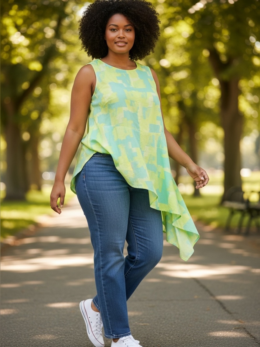 Lane Bryant Lime & Aqua Sleeveless Asymmetric Tunic